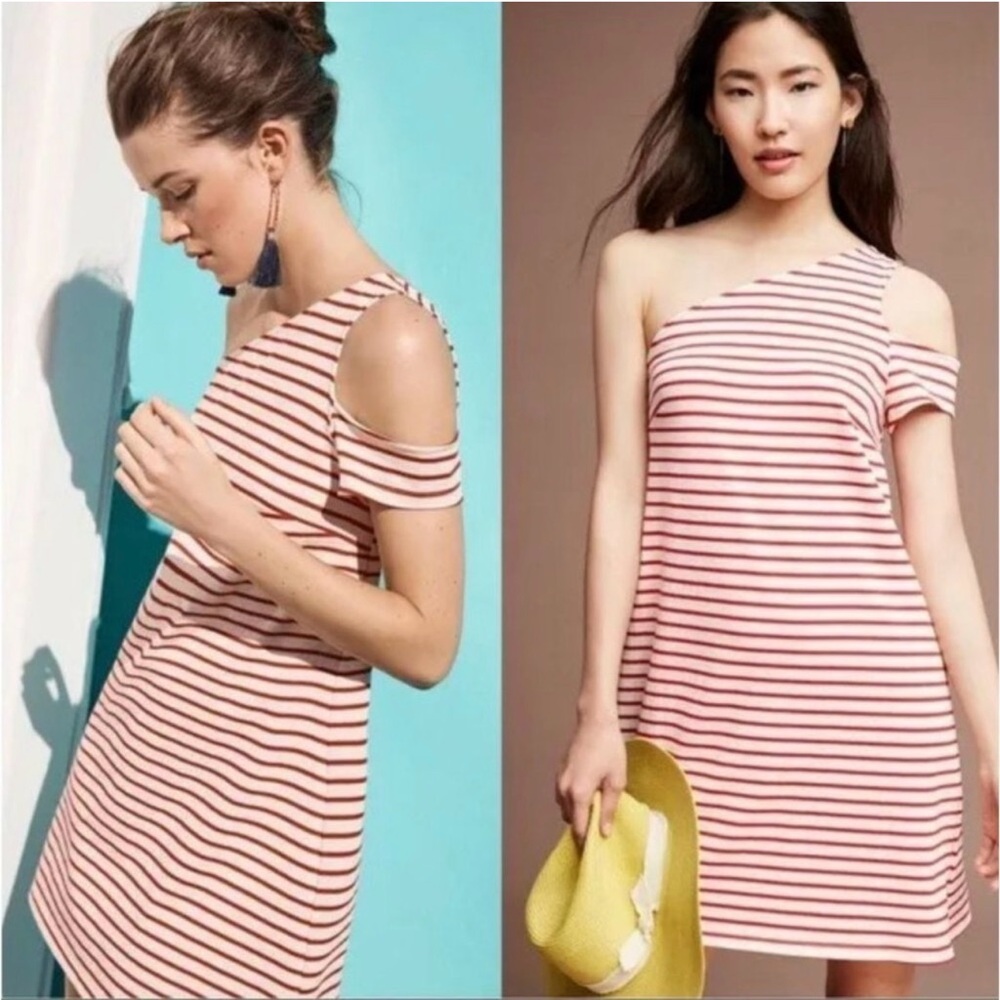 MAEVE ANTHROPOLOGIE Red & White Stripe One Shoulder ‘Marketa’ Dress | Size XS